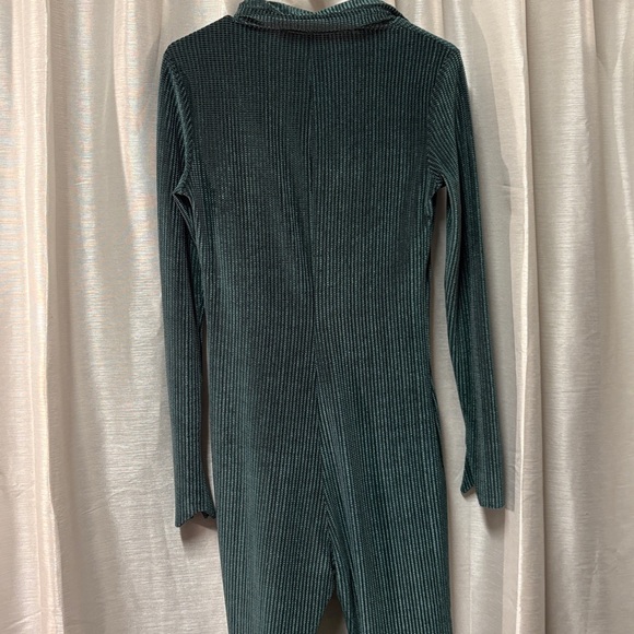 Blush Mark Deep Green Ribbed Jumpsuit S Polo Collar Plunge Neck Romper - Picture 7 of 14